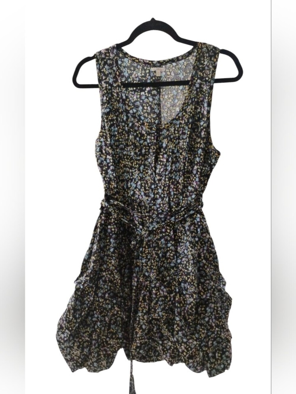 Charlotte Russe Black Floral Mini  Bubble Hem Belted Dress SZ M